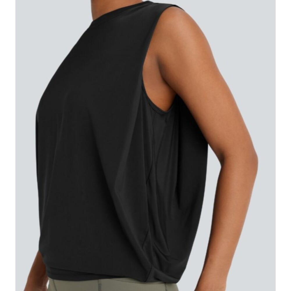 Halara Black Round Neck Cool Touch Draped Yoga Tank Top Size Large
